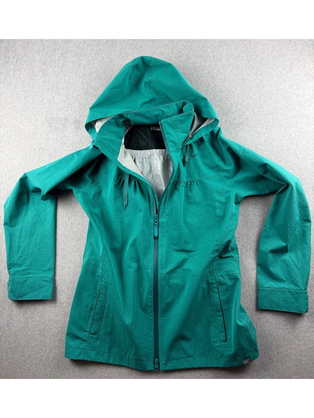 prAna Rain Jacket Womens L Teal Green Hooded Waterproof Outdoor Hiking Shell